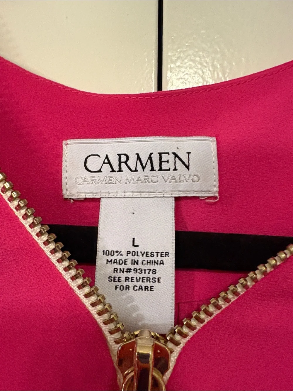Carmen Marc Valvo Fuchsia Long-Sleeve Zip Front Blouse - Picture 4 of 6